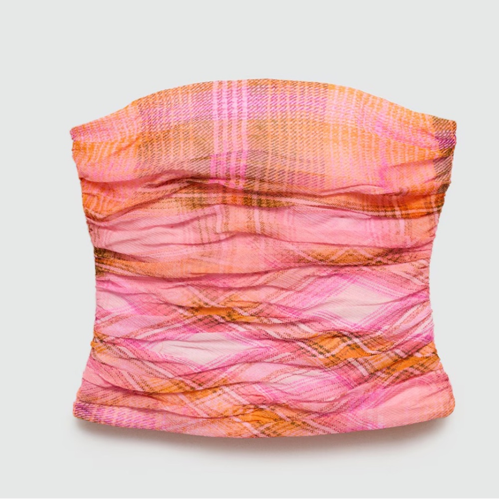 NWT MANGO Size small • Pink and orange plaid corset tube top